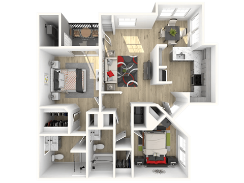 Floor plan for 2 beds, 2 baths, 1059 sqft